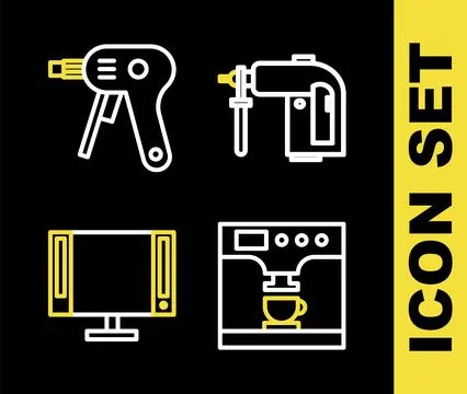 Set line Rotary hammer drill machine, Coffee and cup, Smart Tv and Electric.. Stock Illustration