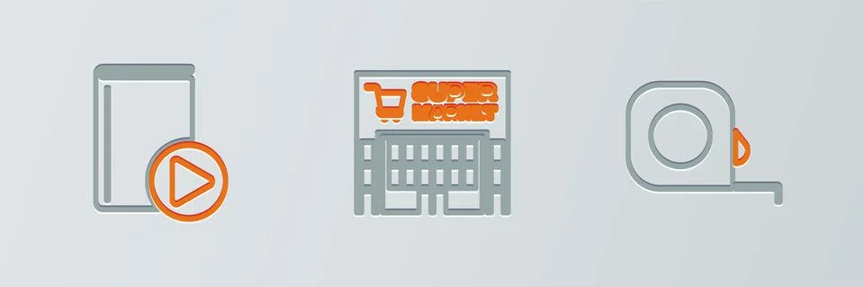 Set line Roulette construction, Audio book and Supermarket building icon. Vector Ilustración de archivo