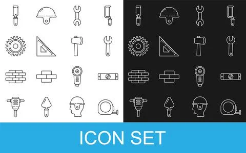 Set line Roulette construction, Construction bubble level, Wrench spanner Stock Illustration