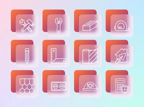 Set line Roulette construction, Electrical outlet, Wallpaper, Worker safety.. Illustrazione stock