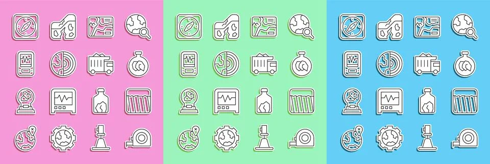 Set line Roulette construction, Ground, Exhibition with minerals, rocks Stock Illustration
