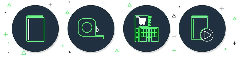 Set line Roulette construction, Mall or supermarket building, Book and Audio Ilustración de archivo