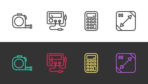 Set line Roulette construction, Multimeter, voltmeter, Calculator and Diago.. Stock Illustration