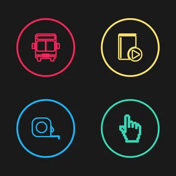 Set line Roulette construction, Pixel hand cursor, Audio book and Bus icon Stock Illustration