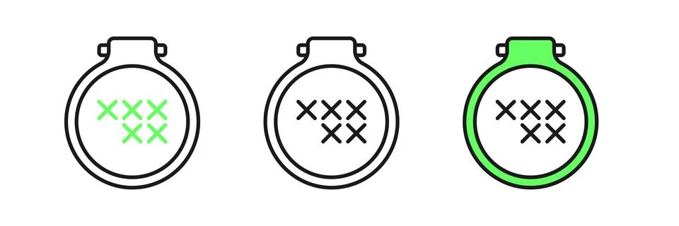Set line Round adjustable embroidery hoop icon isolated on white background.. Stock Illustration