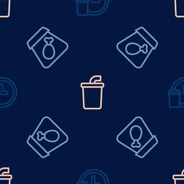 Set line Round the clock delivery, Online ordering meal and Paper glass with Stock Illustration