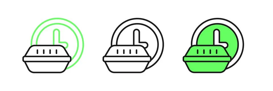 Set line Round the clock delivery icon isolated on white background.  Vector Stock Illustration