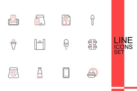 Set line Round the clock delivery, Food ordering on mobile, Sauce bottle, O.. Stock Illustration