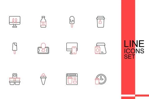 Set line Round the clock delivery, Online ordering food, Ice cream waffle, .. Stock Illustration