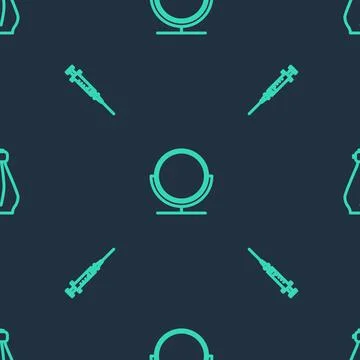 Set line Round makeup mirror, Syringe and Perfume on seamless pattern. Vector イラスト素材