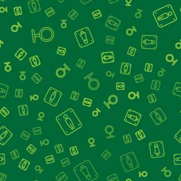 Set line Round makeup mirror, Male toilet and Female on seamless pattern. Vector Stock Illustration