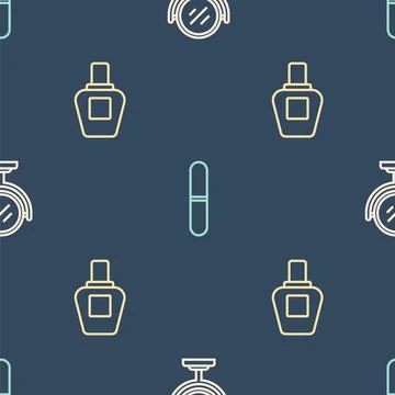 Set line Round makeup mirror, Perfume and Nail file on seamless pattern. Vector 스톡 일러스트