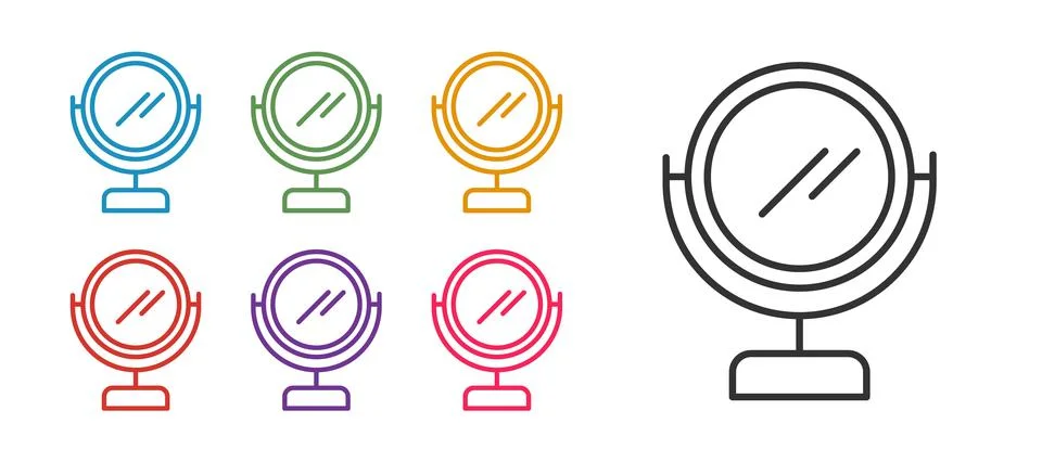 Set line Round makeup mirror icon isolated on white background. Set icons col Stock Illustration