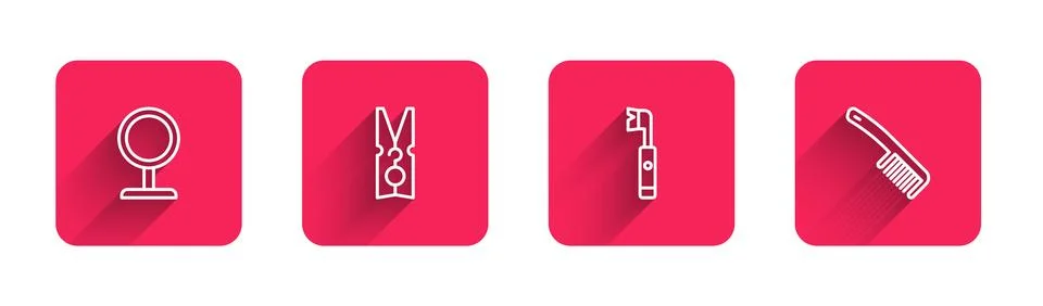 Set line Round makeup mirror, Clothes pin, Electric toothbrush and Hairbrus.. Stock Illustration