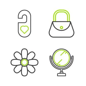 Set line Round makeup mirror, Flower, Handbag and Please do not disturb wit.. Illustration
