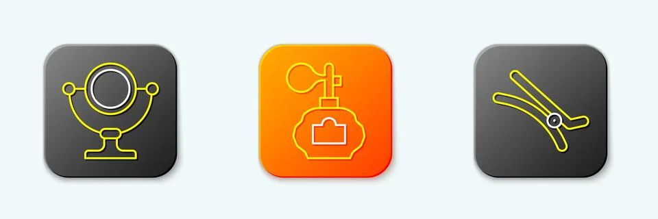 Set line Round makeup mirror, Aftershave and Hair clip icon. Vector Stock Illustration