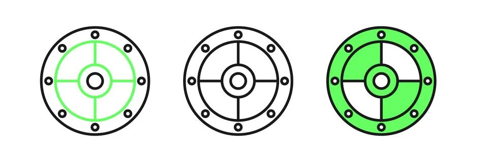 Set line Round shield icon isolated on white background. Security, safety, .. Stock Illustration