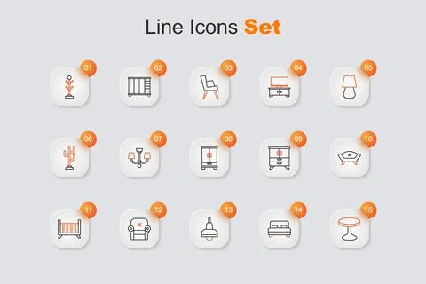 Set line Round table, Big bed, Lamp hanging, Armchair, Baby crib cradle, So.. Stock Illustration