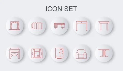 Set line Round table, Chair, Office desk, Armchair, Makeup mirror with ligh.. 스톡 일러스트