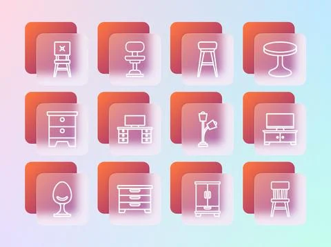Set line Round table, Chest of drawers, Floor lamp, Wardrobe, Office desk, .. Stock Illustration