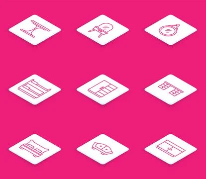 Set line Round table, Dressing, Mirror, Bunk bed, Wardrobe, Office desk, Big  Illustrazione stock