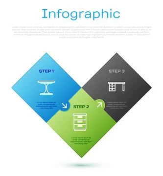 Set line Round table, Office desk and Furniture nightstand. Business infographic Illustrazione stock