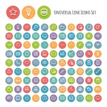 Set of Line Round Universal Icons Stock Illustration