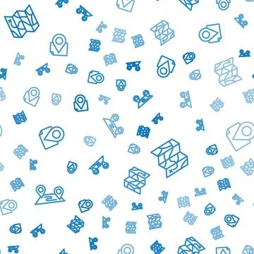 Set line Route location, Folded map and with marker on seamless pattern. Vect Stock Illustration