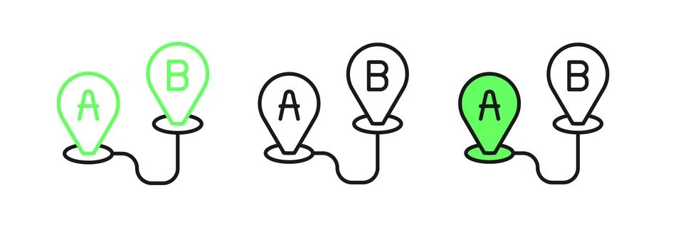 Set line Route location icon isolated on white background. Map pointer sign.. Stock Illustration