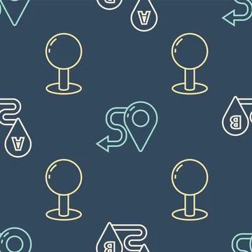 Set line Route location, Push pin and Route location on seamless pattern. Vector 스톡 일러스트