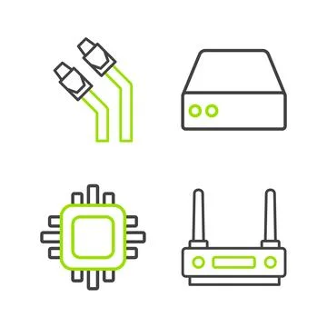 Set line Router and wi-fi signal, Processor with CPU, Server, Data, Web Hos.. 스톡 일러스트