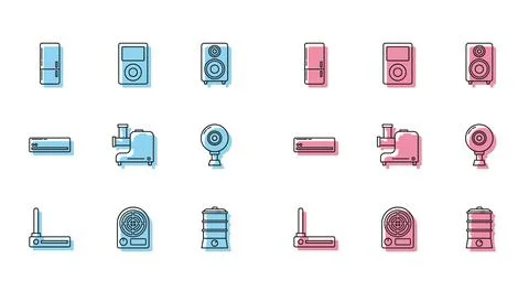 Set line Router and wi-fi signal, Electric heater, Refrigerator, Double boi.. Stock Illustration