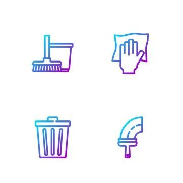Set line Rubber cleaner for windows, Trash can, Mop and bucket and Cleaning Stock-Illustration