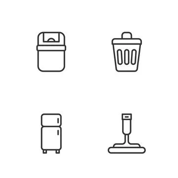 Set line Rubber cleaner for windows, Refrigerator, Trash can and icon. Vector Stock Illustration