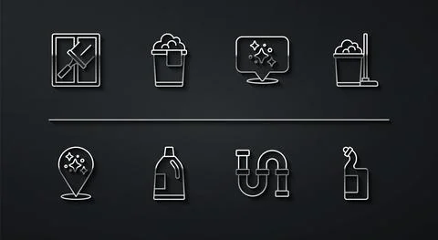 Set line Rubber cleaner for windows, Home cleaning service, Mop and bucket Stock-Illustration