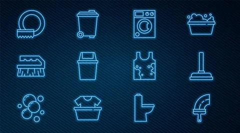 Set line Rubber cleaner for windows, plunger, Washer, Trash can, Brush clea.. Ilustración de archivo