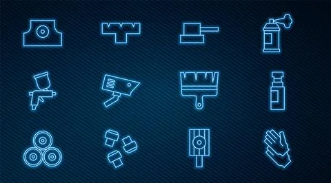 Set line Rubber gloves, Marker pen, Spray can nozzle cap, Security camera, .. Stock Illustration