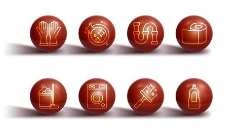 Set line Rubber gloves, Mop and bucket, Toilet paper roll, cleaner for windows Stock-Illustration