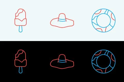 Set line Rubber swimming ring, Ice cream and Elegant women hat icon. Vector 스톡 일러스트