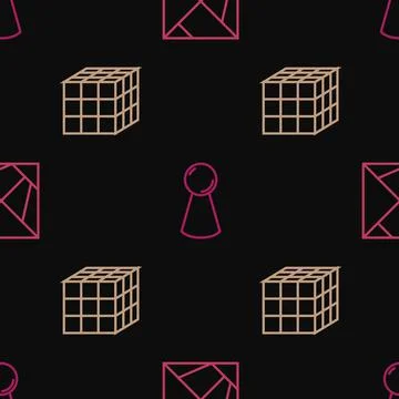 Set line Rubik cube, and Chip for board game on seamless pattern. Vector Stock Illustration