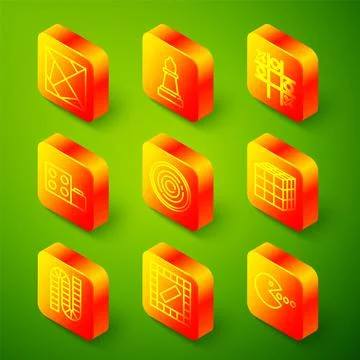 Set line Rubik cube, Chess, Tic tac toe game, Toy building block bricks, Checker Ilustración de archivo