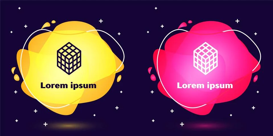 Set line Rubik cube icon isolated on blue background. Mechanical puzzle toy 库存插图