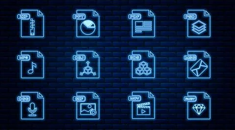 Set line RUBY file document, MSG, PDF, OBJ, MP3, ZIP, 3DS and PPT icon. Vector イラスト素材