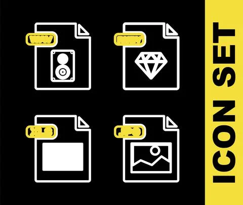 Set line RUBY file document, JPG, XLS and WAV icon. Vector 스톡 일러스트