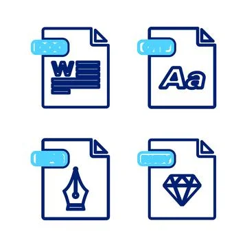 Set line RUBY file document, EPS, OTF and DOC icon. Vector Stock Illustration