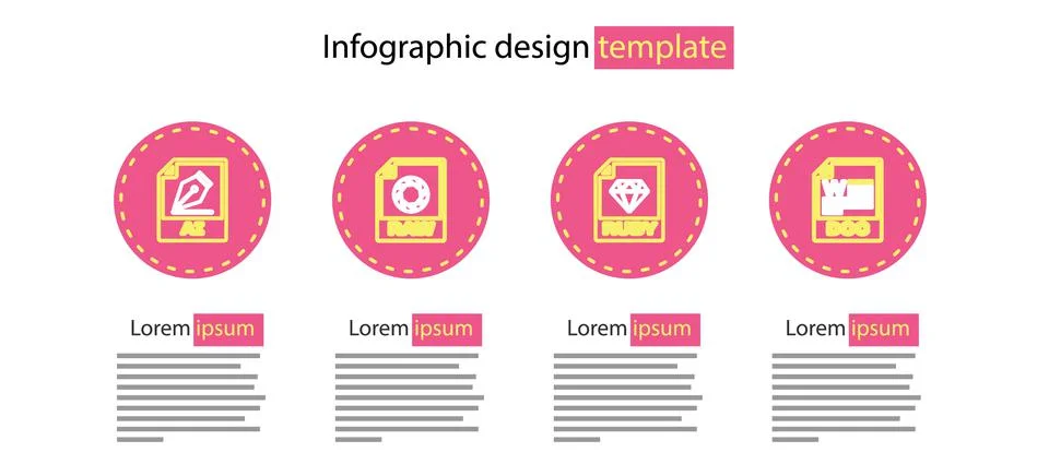 Set line RUBY file document, DOC, RAW and AI icon. Vector Illustrazione stock