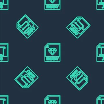 Set line RUBY file document, M3U and JS on seamless pattern. Vector Illustrazione stock