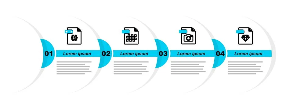 Set line RUBY file document, RAW, PNG and JS icon. Vector Stock Illustration