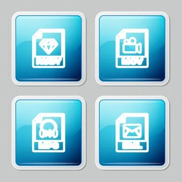 Set line RUBY file document, MOV, MP3 and EML icon. Vector Illustrazione stock