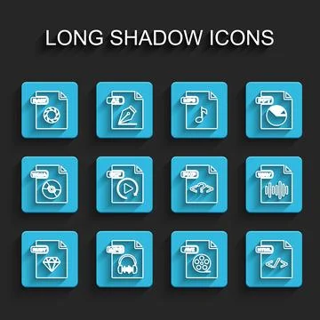 Set line RUBY file document, MP3, RAW, AVI, HTML, GIF, WAV and PHP icon. Vector イラスト素材